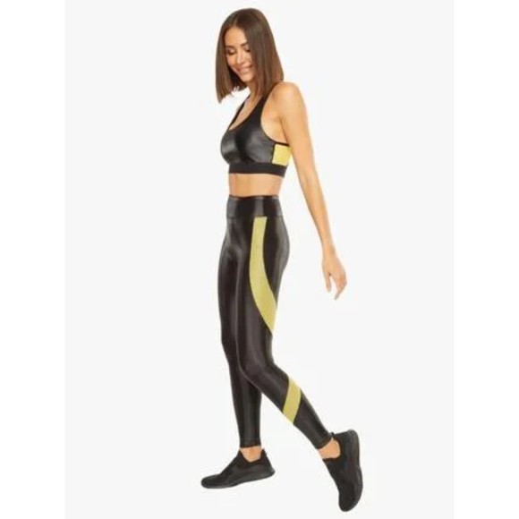 KORAL Rade Infinity Sports Bra Black Yellow Metallic Mesh backing Small New - Picture 2 of 9